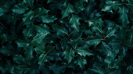 Aufkleber - Dark green holly leaves background for seasonal and nature-themed designs