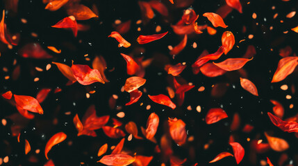 Aufkleber - Vibrant falling dried chili peppers on black background for spicy culinary design