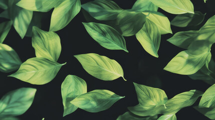 Aufkleber - Vibrant falling lime green leaves on dark background for nature design