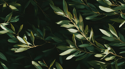 Poster - Elegant nature background with falling olive green willow leaves for design needs