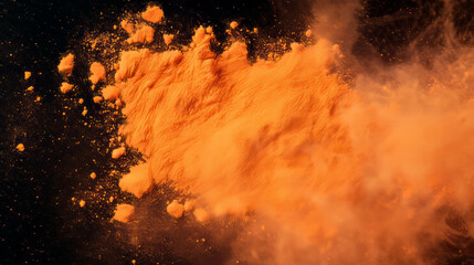 Poster - Dynamic background of falling orange ginger powder for creative designs