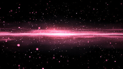 Poster - Glowing pink light dust particles in motion with mysterious cosmic background