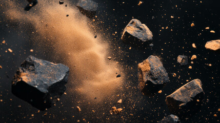 Poster - Dynamic falling sand and dark volcanic rock background for creative design
