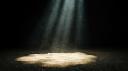 Poster - Atmospheric scene of illuminated falling sand in darkness
