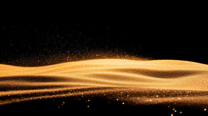 Poster - Mesmerizing flow of golden sand particles reflecting light against a dark background