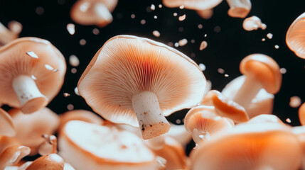 Aufkleber - Captivating scene of falling sliced mushrooms on white background for culinary design