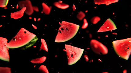 Aufkleber - Vibrant background of falling sliced watermelon pieces for refreshing summer design