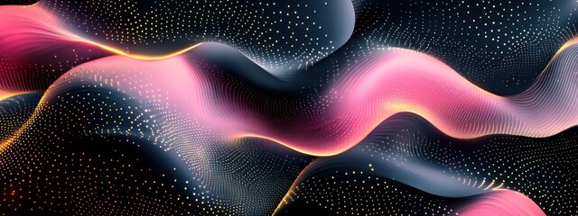 Poster - Abstract Pink and Gold Waves Digital Art:  Dynamic Particle Flow Design