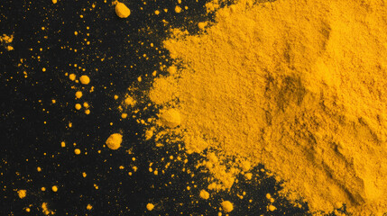 Poster - Vibrant yellow mustard powder background with falling particles for culinary design
