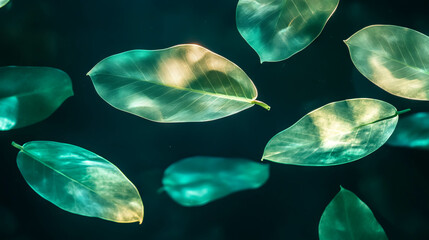 Fototapete - Tranquil background of floating jade leaves with gentle illumination