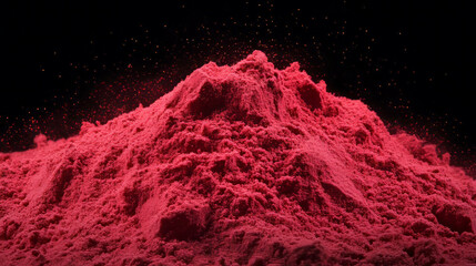 Poster - Vibrant red sumac powder in motion against dark background for creative design