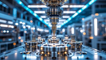 Poster - precision machinery operates inside a high-tech industrial facility in a modern manufacturing enviro