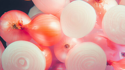 Aufkleber - Surreal floating sliced onions on soft background for culinary design