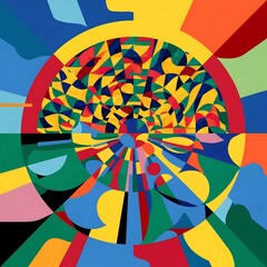 Poster - Abstract colorful geometric composition multicolored circle background