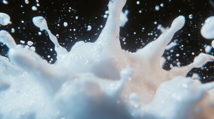 Poster - Dynamic foam splashing against black background for creative design