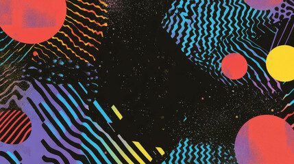 Poster - Vibrant geometric shapes with colorful memphis pattern for creative background design