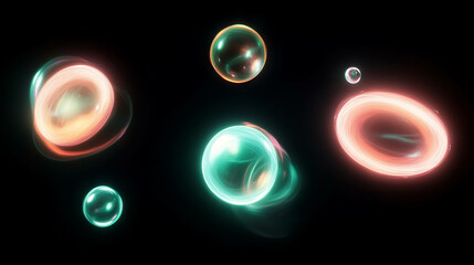 Poster - Glowing neon orbs floating in dark background for futuristic design