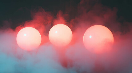 Poster - Mystical glowing neon orbs amidst dark haze for creative background design