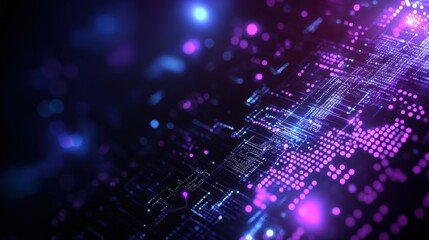 Fototapete - Abstract technology background with glowing lights and digital patterns in vibrant colors