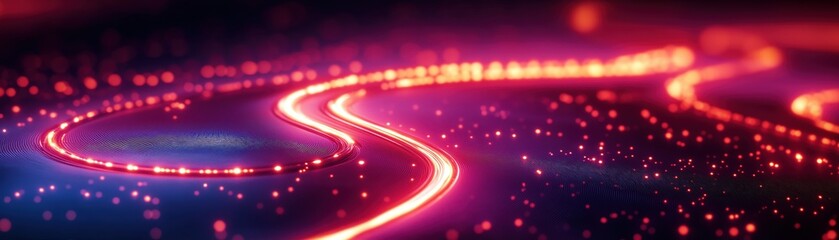 Poster - Interconnected Digital Network with Colorful Lights on a Dark Background