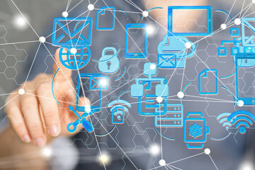 Poster - Data sorting flow process. Big data stream futuristic infographic.