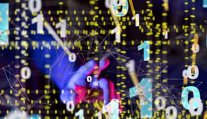 Poster - Global network. Blockchain. 3D illustration. Neural networks and artificial intelligence. Abstract  - neural network exposure digital