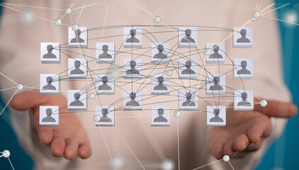 Poster - Global network. Blockchain. 3D illustration. Neural networks and artificial intelligence. Abstract