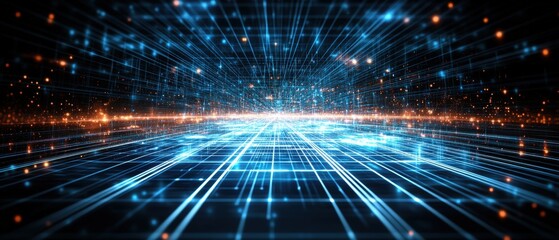 Fototapete - Abstract technology background featuring glowing lines and dots in a digital pattern design