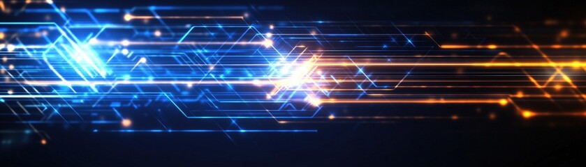 Fototapete - Abstract technology background featuring glowing lines and hexagons in a digital design