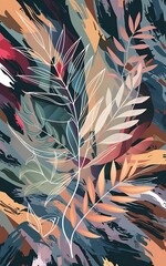 Poster - Abstract art background creative leaves and botanical line art wallpaper brush style painting for postcard wall decor print card wallpaper background vector design