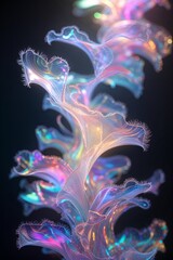 Poster - colorful translucent fractal structure illuminated in a dark background showcasing intricate organic