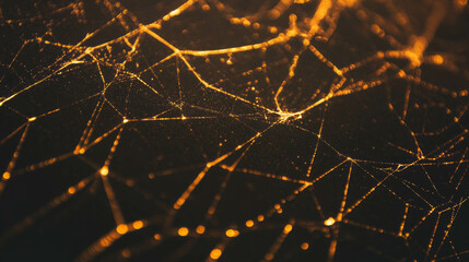 Poster - Enchanting golden spiderweb with laser illuminated background for design