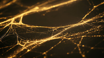 Poster - Golden spiderweb illuminated with laser light for abstract background design