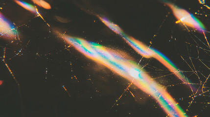 Poster - Golden spiderweb with rainbow reflection — abstract nature background