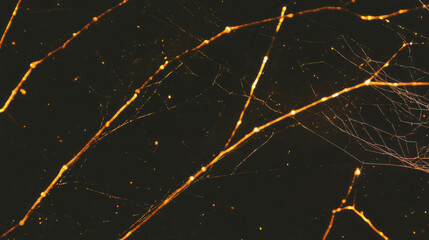 Poster - Golden spiderweb on dark background for halloween decoration or nature design