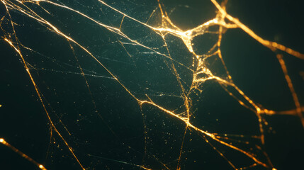 Poster - Glowing golden spiderweb pattern on dark background for decorative design