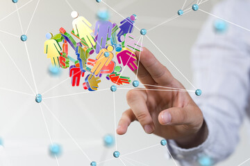 Poster - Global network. Blockchain. 3D illustration. Neural networks and artificial intelligence. Abstract