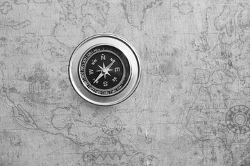 Wall Mural - classic round compass on background of old vintage map