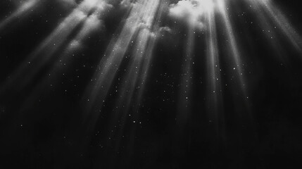 Poster - Mysterious grayscale light rays against dark starry background for ambient design