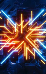 Poster - Neon glowing techno lines blue hi tech futuristic abstract background template
