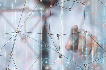 Fototapete - Neural network 3D illustration. Big data and cybersecurity