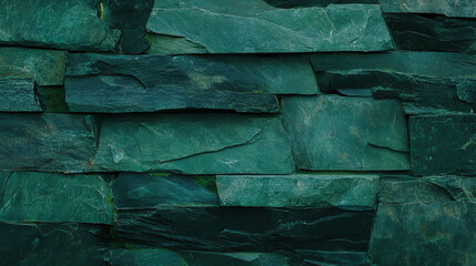 Poster - Green stone wall texture with moss for natural design and background use