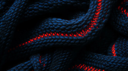 Poster - Intricate handwoven fabric texture featuring blue and red patterns