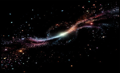 Poster - Vector illustration of a stunning galaxy with colorful nebulae and stars against a black backdrop. The cosmic design captures the expansive and vibrant beauty of the universe in a digital style.