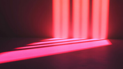 Poster - Pink neon light rays casting striking patterns in a dark room ambience for creative design
