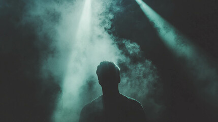 Aufkleber - Mysterious silhouette in dramatic high contrast light with smoky background