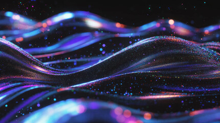 Poster - Vibrant holographic bubbles reflected in colorful abstract waves for creative design