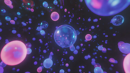 Poster - Vibrant holographic bubbles reflecting colorful light in a dreamlike background