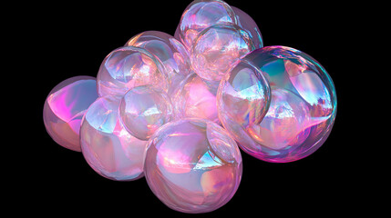 Poster - Vibrant holographic bubbles with reflective rainbow effects for modern design