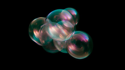 Aufkleber - Holographic bubbles with swirling patterns against black background